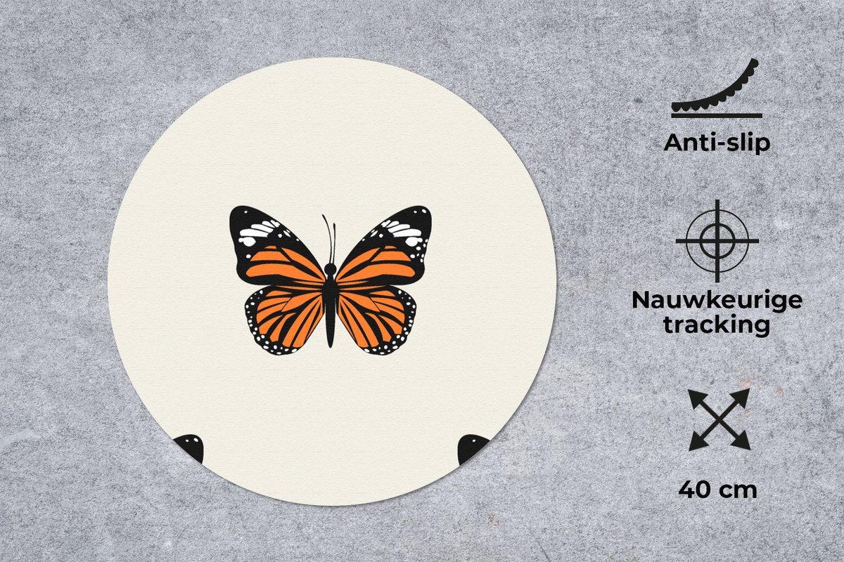 Muismat rond 40x40 cm - Mousepad Vlinder - Insecten - Patronen - Ronde muismatten