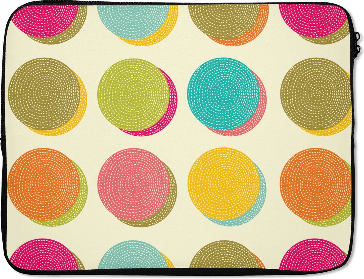 Laptophoes 15.6 inch - Retro - Bohemian - Patroon - Stippen - Laptop sleeve - Binnenmaat 37x26 cm - Zwarte achterkant