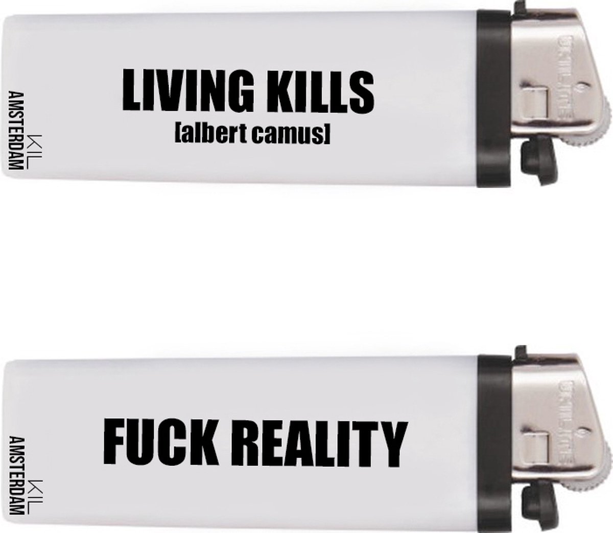 KIL Amsterdam™ Wegwerp Aansteker - 2 STUKS - Met Tekst LIVING KILLS - TikTok Viral Trends Wegwerpaansteker - Albert Camus