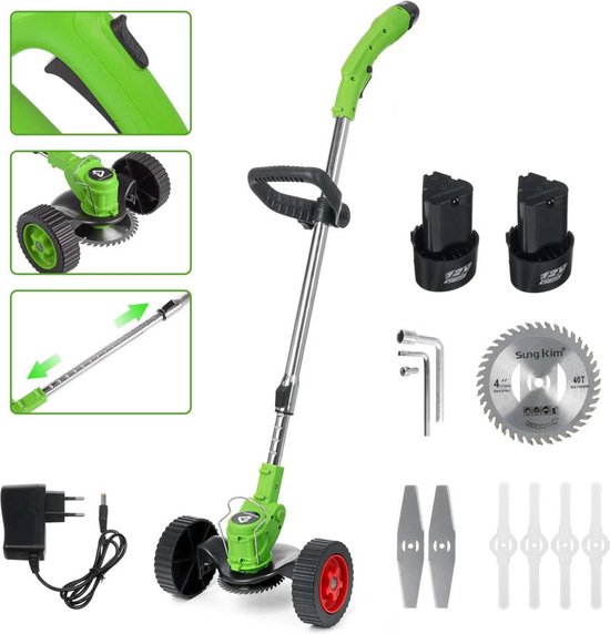 Haloppe Draadloze draadtrimmer, grastrimmer met 2 batterijen en oplader elektrische grasmaaier graskanten, draadloze onkruidtrimmer, telescopische