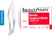 Beautytools chirurgisch mesje Nr. 23, zilverkleurig, naast een rode doos met 100 stuks.
