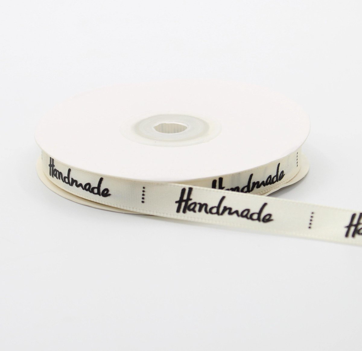 LEDUC Bedrukt Satijnen Lint "Handmade" 22m 10mm Glanzend Zacht Verpakking Cadeaupapier, Taarten Verpakking, Handgemaakt Kleur ECRU