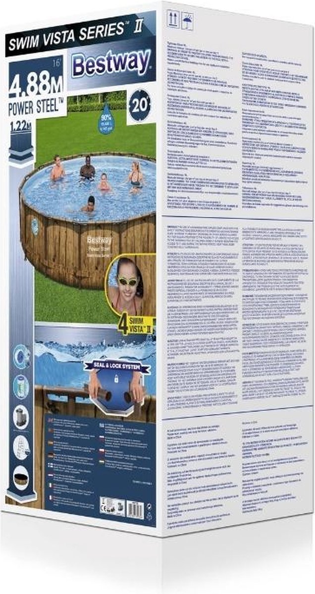 Bestway - Power Steel Swim Vista - Opzetzwembad inclusief filterpomp en accessoires - 488x122 cm - Houtprint - Rond — afbeelding 13