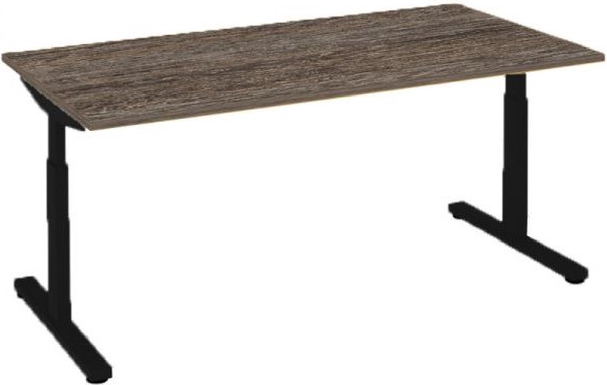 Offeco  Bureau Lobo  - Verstelbaar - Bureaus - Bureau - Kantoormeubels - Game bureau - height adjustable desk - Gaming desk - computertafel - Thuiswerken - 140x80cm - Zwart - Bruin eiken-- blad-  onderstel- x80