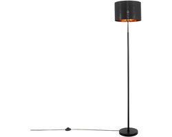 QAZQA vt - Moderne Vloerlamp | Staande Lamp met kap - 1 lichts - H 150 cm - Zwart Goud - Woonkamer | Slaapkamer | Keuken