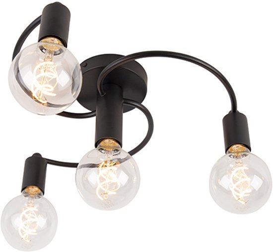 QAZQA facil - Plafonnier - 4 lampes - Ø 450 mm - Noir