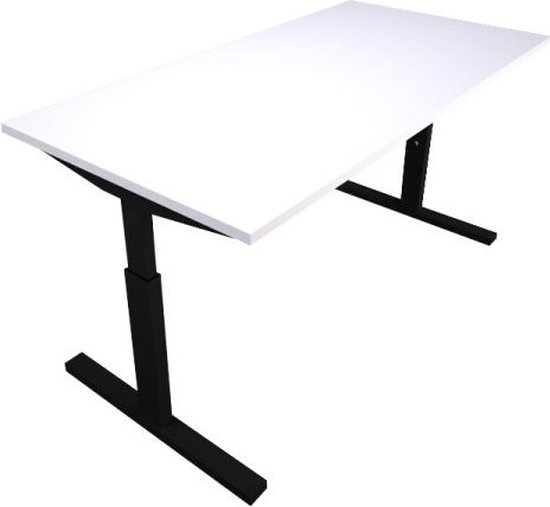 Offeco  Bureau Lobo  - Verstelbaar - Bureaus - Bureau - Kantoormeubels - Game bureau - height adjustable desk - Gaming desk - computertafel - Thuiswerken - 160x80cm - Zwart - Wit-- blad-  onderstel- x80