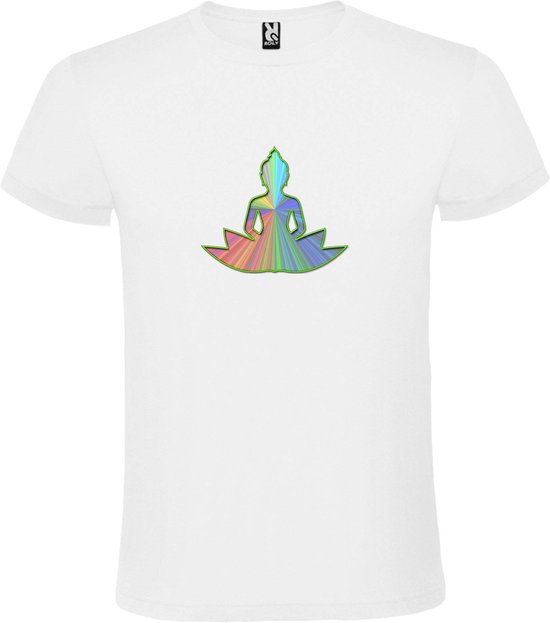 Wit T shirt met print van 'Boeddha Groene rand Multi Colour size XS