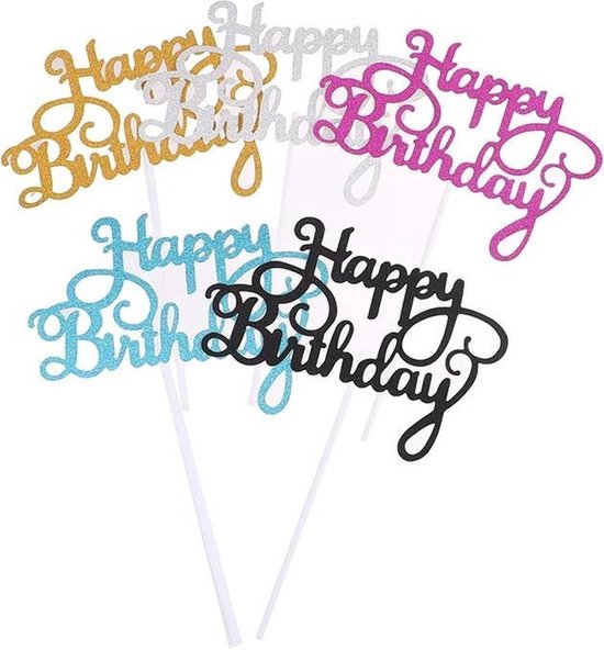 Cake topper happy birthday vlag roze acryl