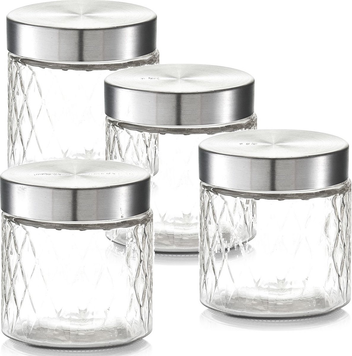 Zeller keuken voorraadpotten / bewaarpotten - 4x - 750 ml - geruit glas - 11 x 12 cm