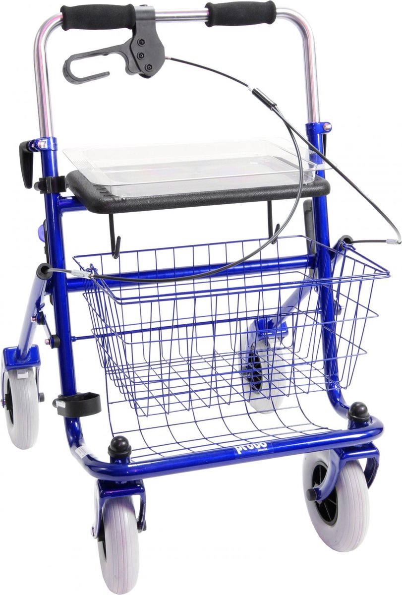 Goedkoopste Premis - Provo Rollator - Eenzijdig geremd - Duwbeugel - Met één hand te bedienen - Rechtshandig - Metallic Blauw