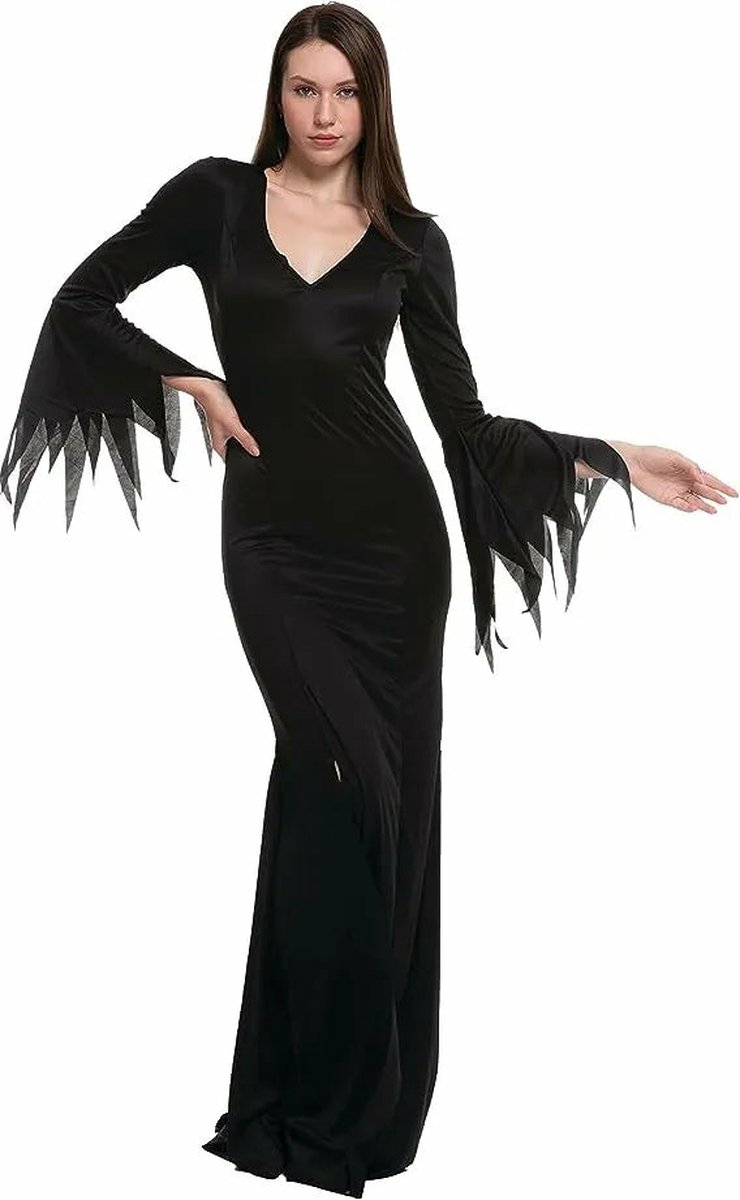 Spooktacular Creations zwarte gotische maxi-jurk voor dames - maat S