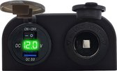 ProRide 12V USB Autolader Opbouw met Schakelaar/Voltmeter - 5V/2.4A - met 12/24V Sigaretten stopcontact - Groen