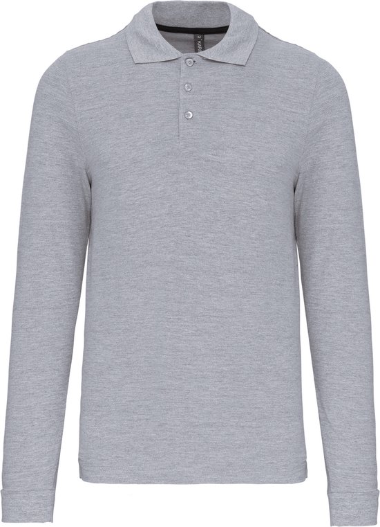 Grijs poloshirt met lange mouwen en knopenkraag.