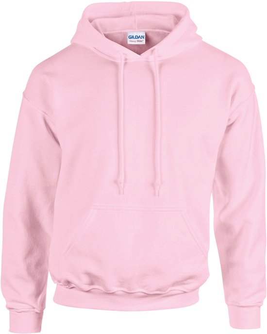 Sweat à capuche rose clair Gildan avec cordon de serrage et poche kangourou à l'avant.