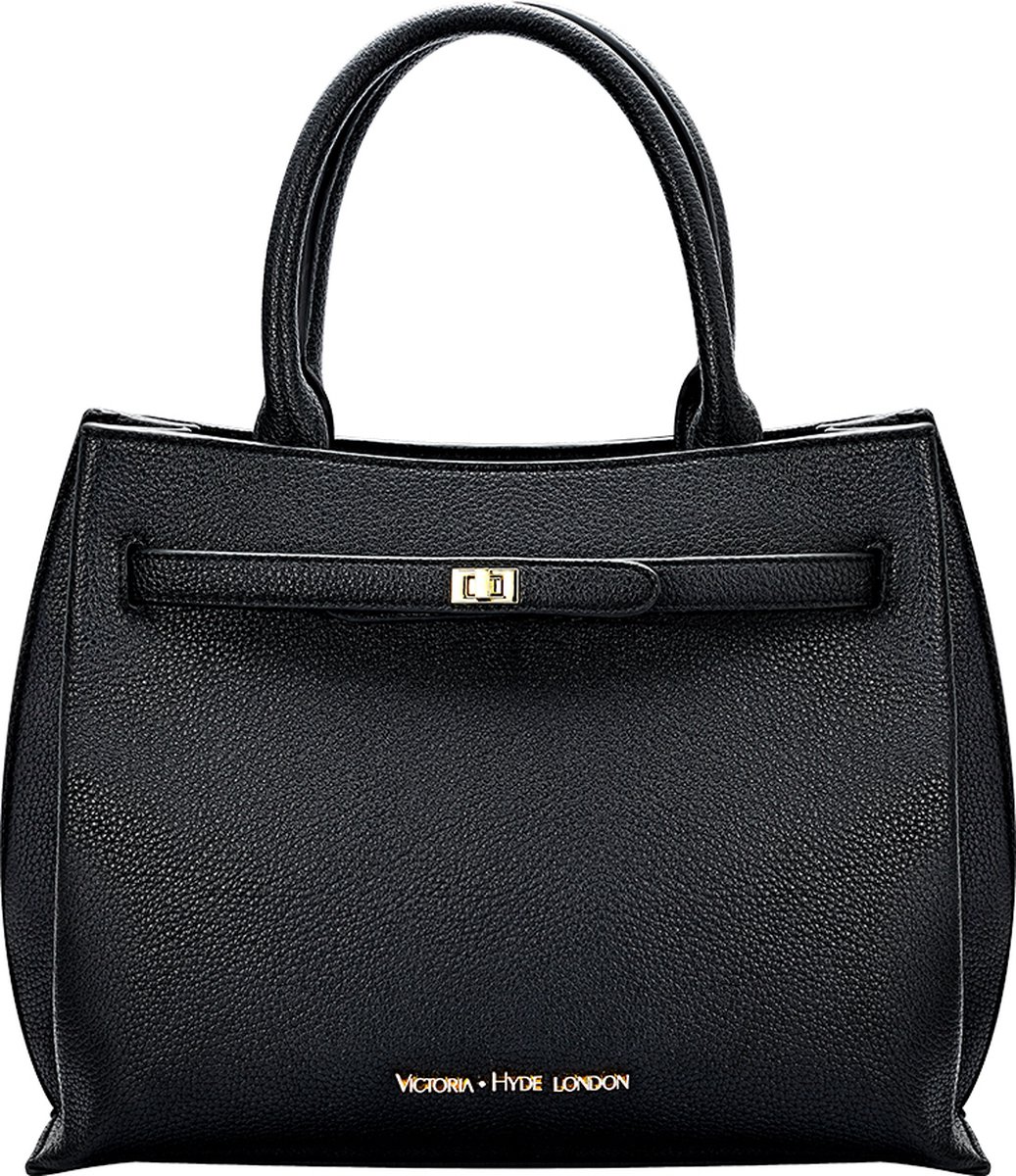 Victoria Hyde "Lambeth" - Handtas - Schoudertas - Shopper - Damestassen - Schoudertas met Veel Vakken - Verstelbare En Afneembare Draagriem - dames tassen schoudertas - Handtassen - Knoopbaar & Ruim - 24x30x13 cm- PU Leer - Zwart