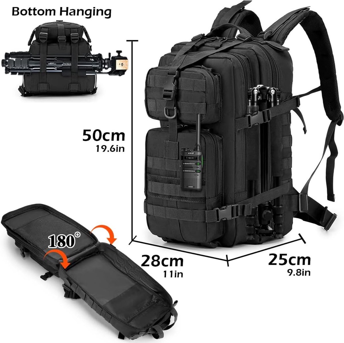 SPAHER Military Backpack, Black Tactical Backpack 40L SPAHER Military Backpack, Black Tactical Backpack 40L