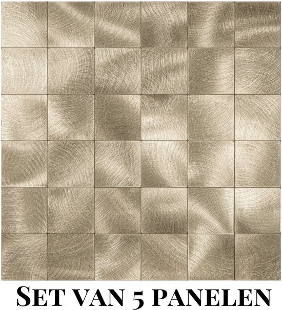 Set van 5 geborsteld gouden panelen met een ronddraaiend patroon.