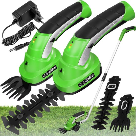 tectake® 2-in-1 Accu Heggenschaar - Buxusschaar en Grasschaar met Ergonomische Telescoopsteel en Wielen - Inclusief 7.2V Accu en Oplader - Voor Gras, Heggen en Struiken