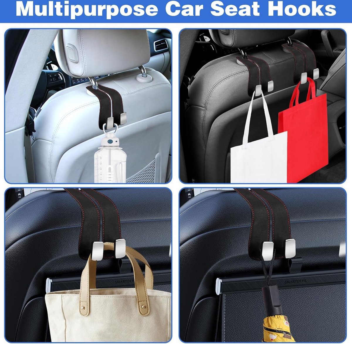 Lot De 4 Crochets D'Appui-Tête De Voiture, Crochets De Stockage