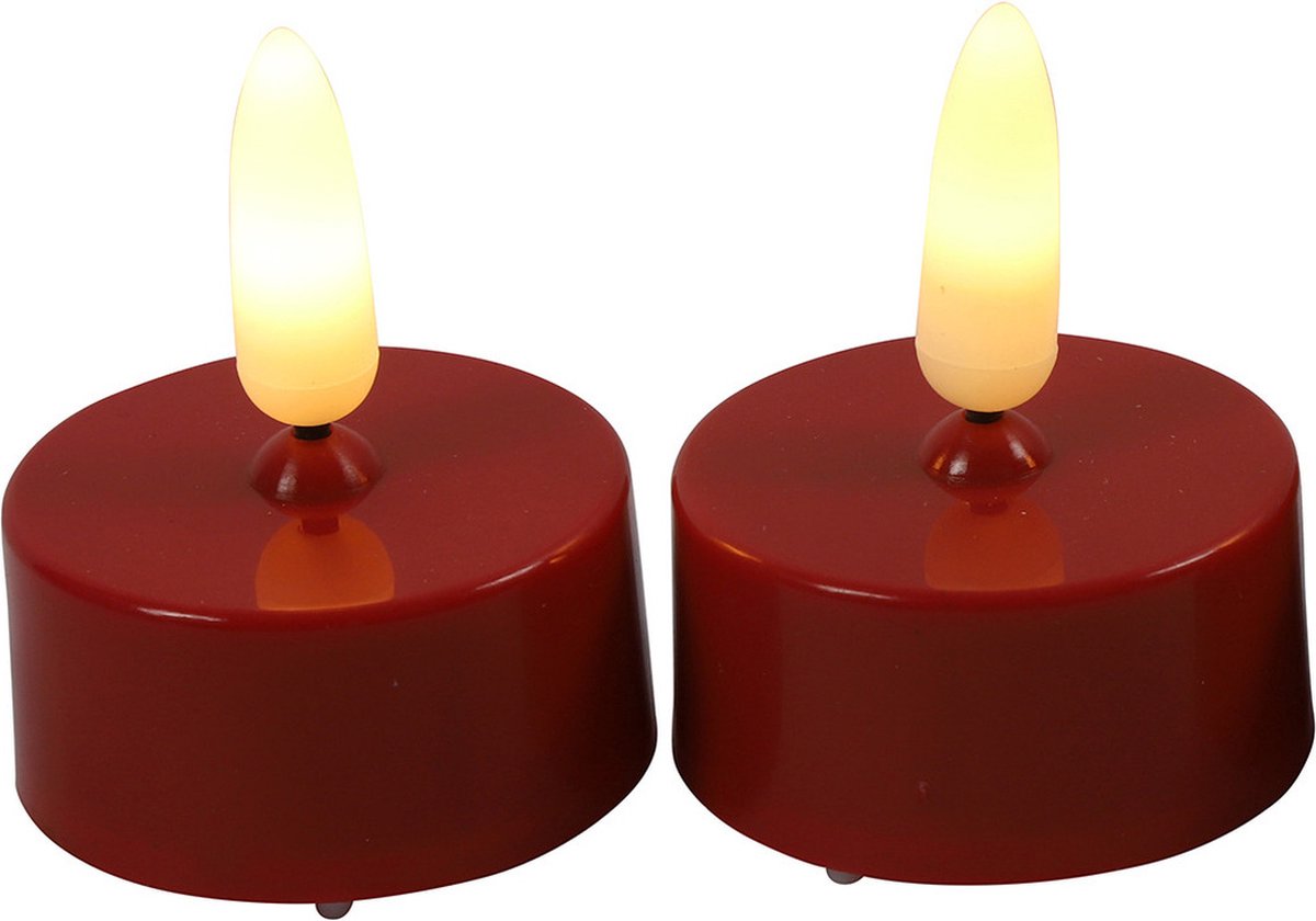 Countryfield LED theelichtjes/waxinelichtjes - 2x st - rood - met timer - warm wit