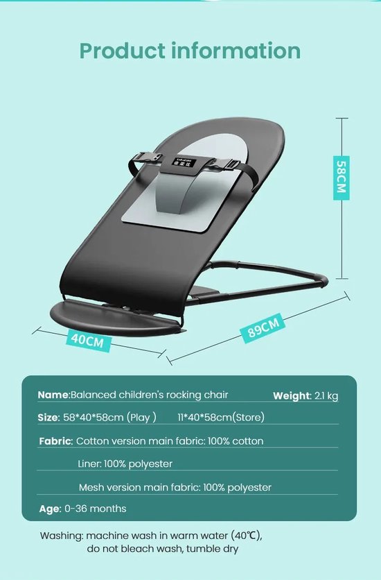 Eszenzics™ Wipstoel - Zwart - Lichtgewicht schommelstoel - Baby Bouncer - Compact inklapbaar van Eszenzics™ — afbeelding 4