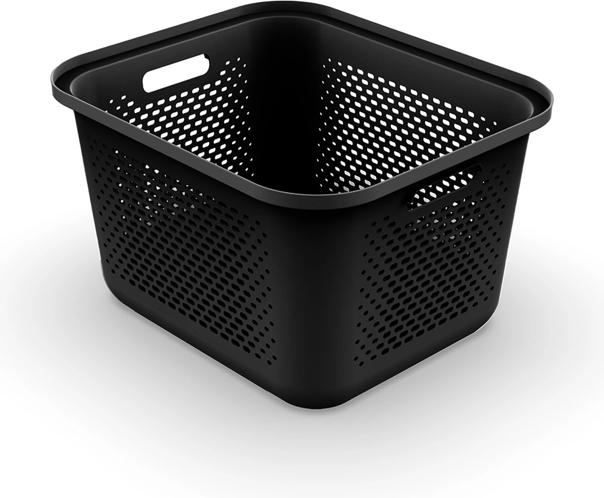 Ezystorage Zwarte kunststof mand - 19.6 liter - 38 x 32.5 x 22.5 cm - Deksels apart bestelbaar