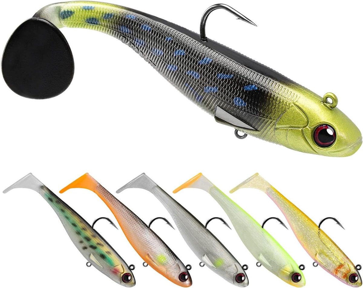 Vissen Lokt voor Bas Forel Jighead Lokt Paddle Tail Swimbaits - Zachte Visaas Zoetwater Zoutwater Jigging - Bass Visgerei - Geschenken voor Mannen