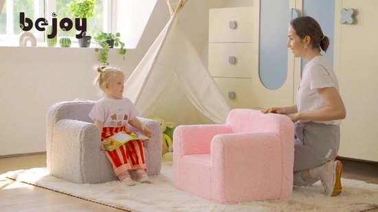BEJOY Kindersofa ultrazacht knuffelig schuim kinderfauteuil, eenpersoonsstoel Sherpa leesecouch voor jongens en meisjes, gele leeuw