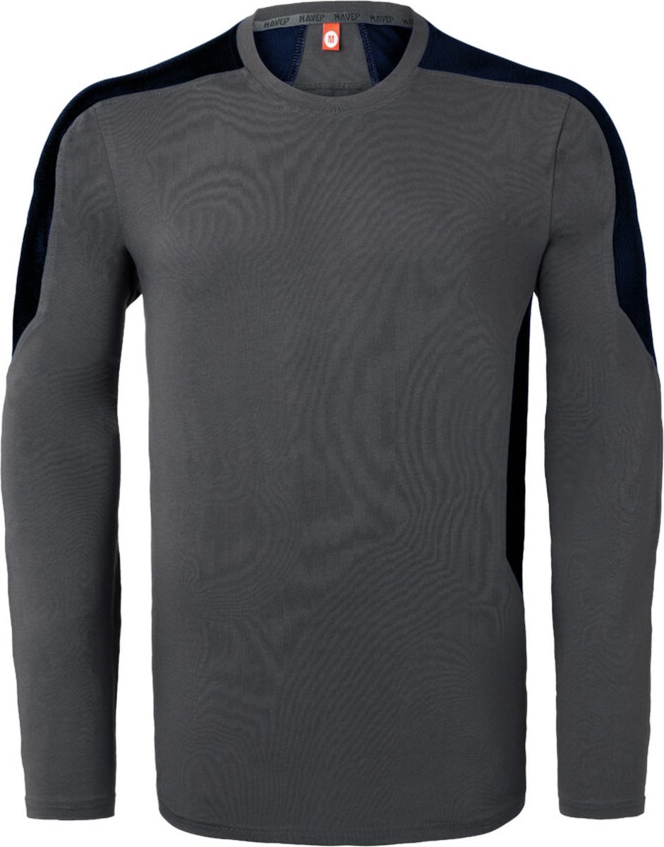 HAVEP T-shirt lange mouw Bicolor 10073 - Charcoal/Zwart - S