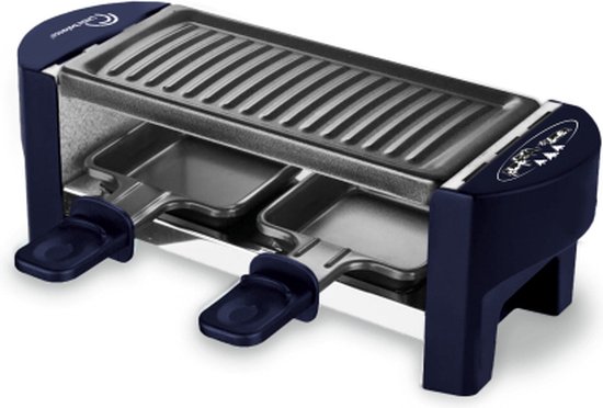 Little Balance 8616 - Raclette & gourmetset - voor 2 personen - incl. 2 pannen, 2 spatels en plankjes - PFAS vrij - 320 Watt - donker blauw — afbeelding 3