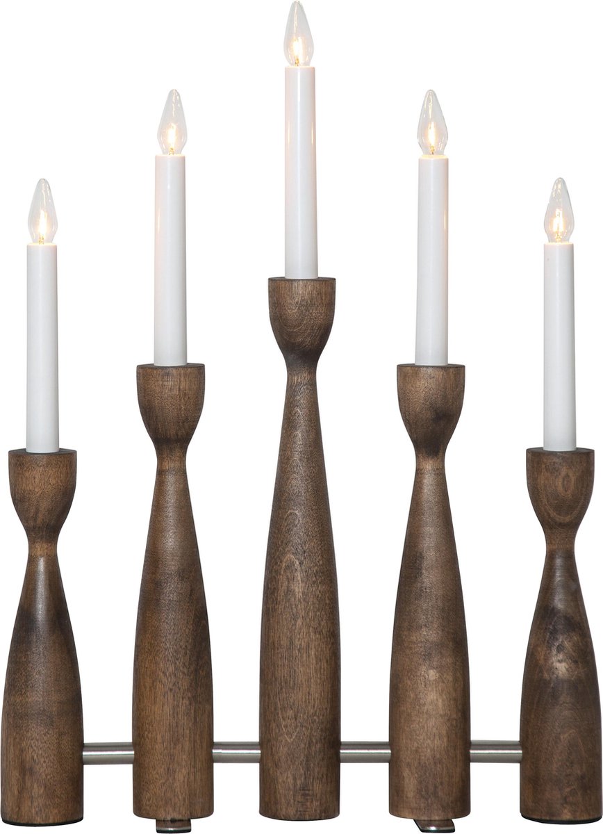 Star Trading kandelaar 'Midja', LED, 5-armig, hout in walnoot look bruin
