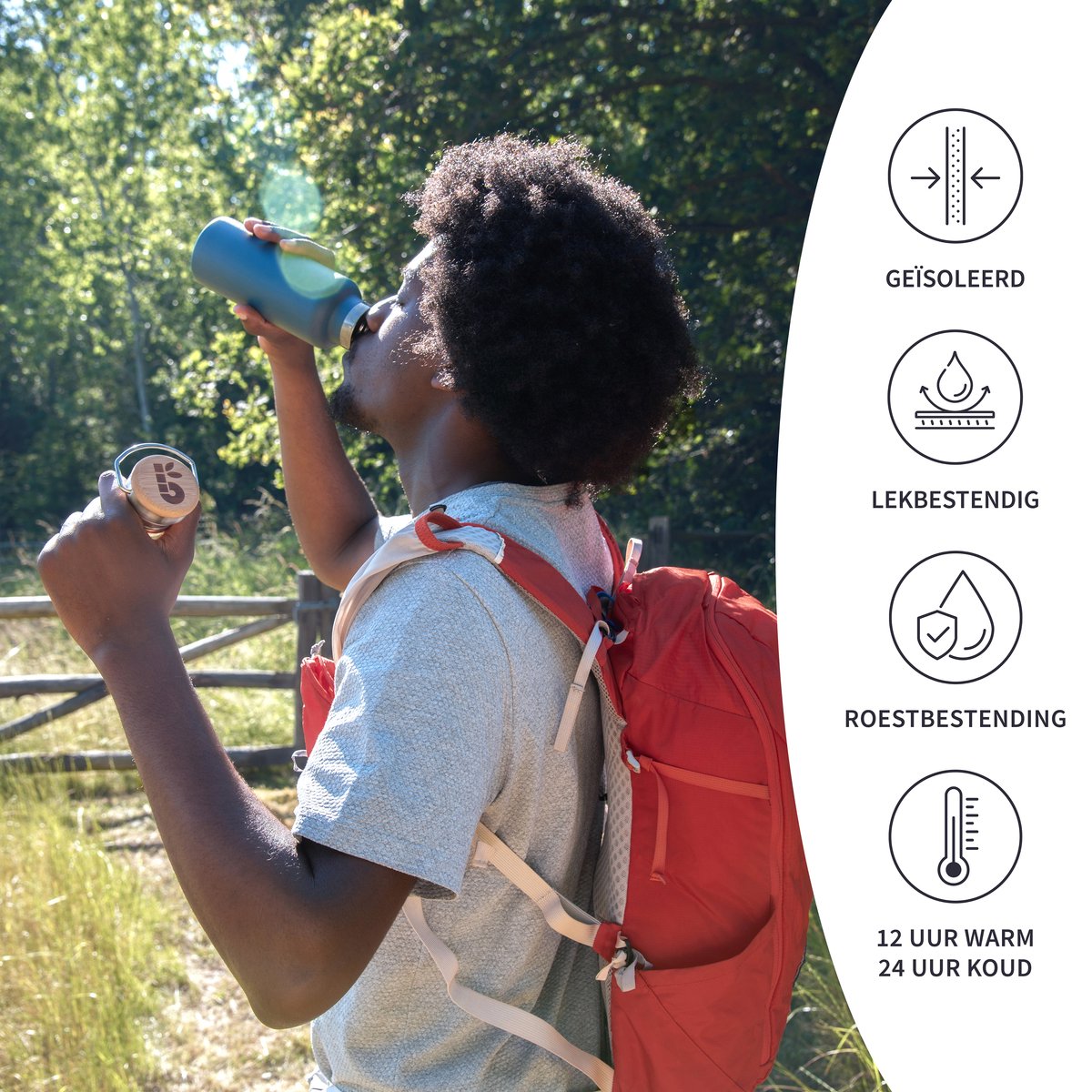 Bambaw® 500ml RVS Thermosfles - Isoleerfles, Dubbelwandig, Lekvrijen, loodvrij en Plasticvrij Geïsoleerde Fles met Bamboe Deksel voor Warme en Koude Dranken - Ideaal voor Reizen, Werk, Yoga, Wandelen en Dagelijks Gebruik – blauw — cadeau in Sport & Outdoor - foto 3