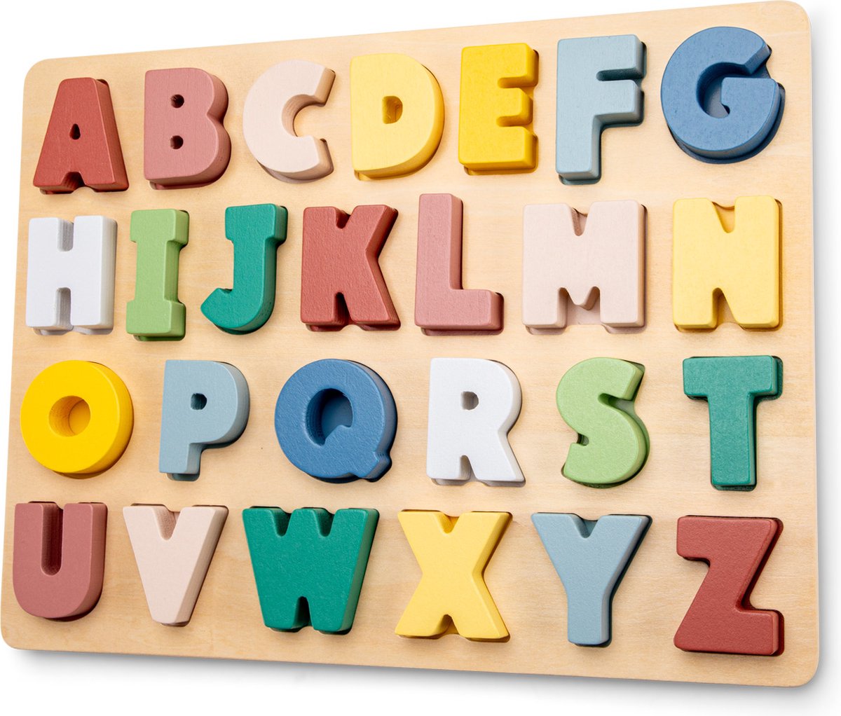 Woet® Houten Alfabet Puzzel - ABC Hoofdletters A t/m Z - Kleurrijke Educatieve Legpuzzel - Alfabet Leren - FSC - Peuterspeelgoed - Vanaf 2 Jaar — afbeelding 2