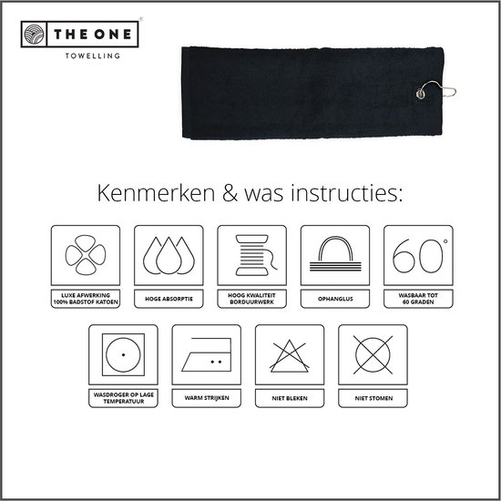 The One Towelling Golfhanddoeken - Sporthanddoek - Voordeelverpakking - Terry Velours - 100% Gekamd Katoen - Met metaal oog en karabijnhaak - 40 x 50 cm- Zwart - 2 Stuks van The One — afbeelding 2