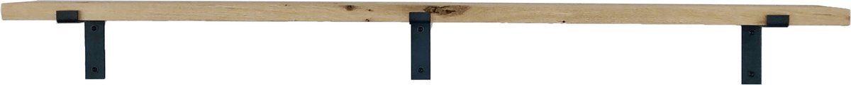 GoudmetHout® Wandplank Industrieel - 180 x 15 cm Muurplank - Licht Eiken Hout - Decoratie Wandrek & Boekenrek - Hangplank Keuken - Wall Shelf + 2 Plankdragers van Ruw Staal