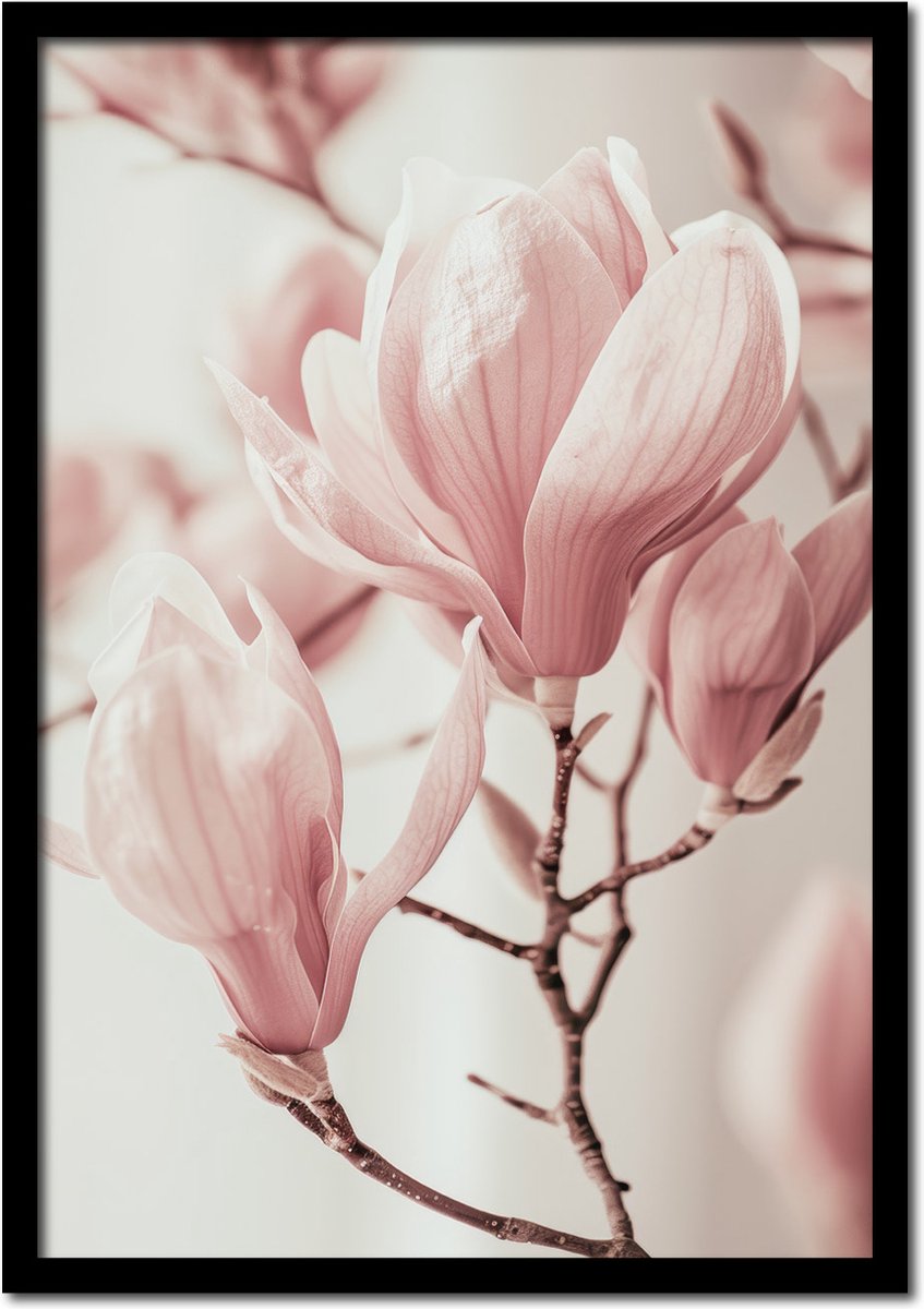 Plakkers Poster roze bloesemtak - 21cm x 30cm a4 - vintage - woonkamer - slaapkamer - bloemen posters - goedkoop - muurposter - natuur - wanddecoratie Full-colour