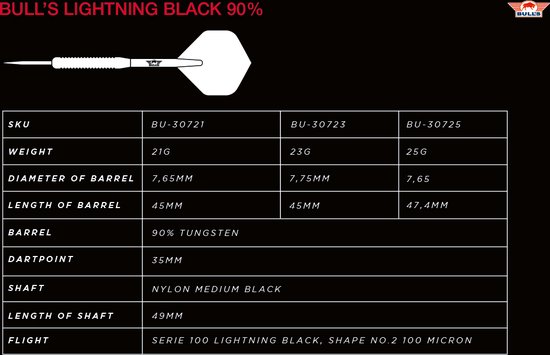 Bull's Lightning Black 90% - Dartpijlen - 25 gram van Bull's — afbeelding 3