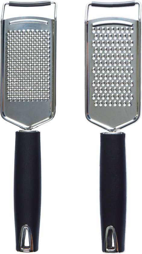 Keufens Râpe à main - Set de 2 - Râpe à main 3 mm + 1,5 mm - À suspendre - Acier inoxydable - Râpe à fromage - Râpe de cuisine - Râpe à gingembre - Râpe à légumes
