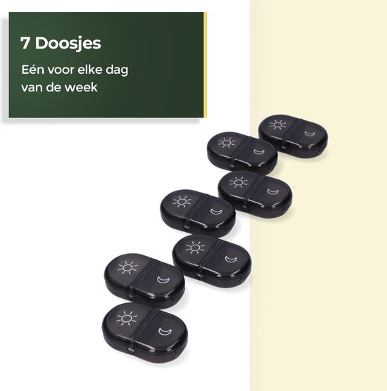 Gandria Pilulier 7 Jours - Pilulier Amovible - Boîte à Médicaments avec 14 Compartiments - Boîte à Médicaments avec Fermeture Robuste - 2 Compartiments par Jour - Zwart
