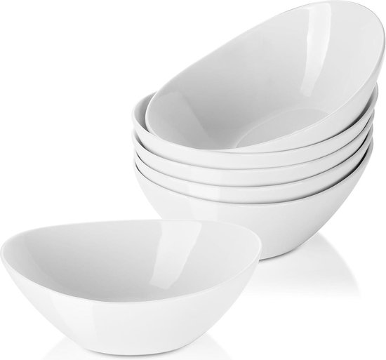 Vicrays Set van 4 keramische pastakommen, grote rimpelingssaladeschalen, breed en ondiep, spaanbestendig, vaatwasser- en magnetronbestendig, steengoed, set van 4 (blauw