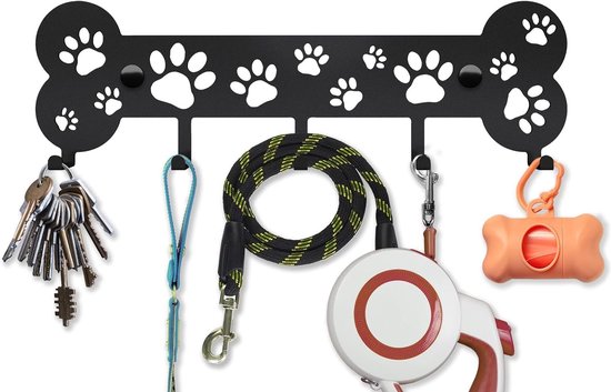 LOXSUN Hondenriem Houder Muur - Honden Garderobe Met Plank En Sleutelrek Zwart