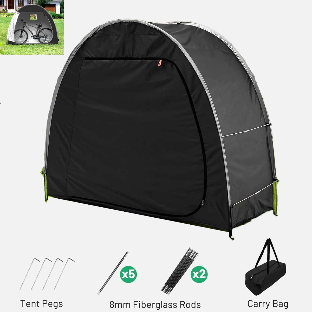 Abri Vélo Extérieur Imperméable - Tissu Oxford PU4000 210D, 195x80x163 Cm, Pour 2 Vélos Adultes