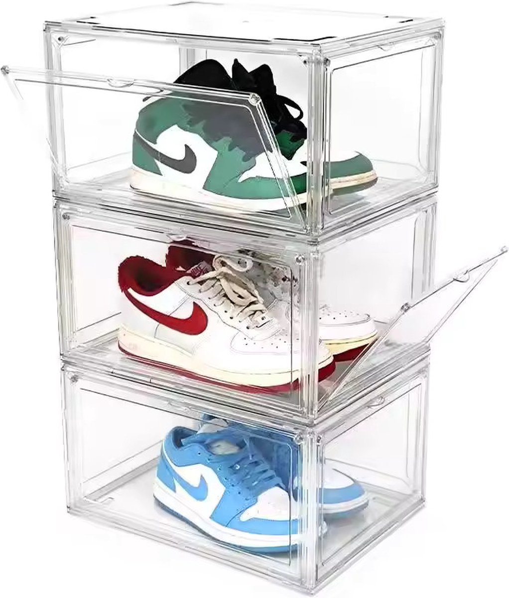 LEGO Sneakerbox Schoenenbox - Transparant - Stapelbaar - Magnetisch - Korte kant te openen