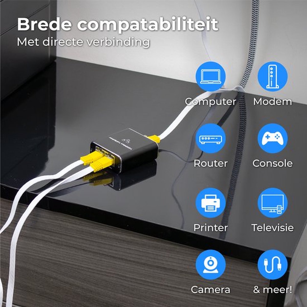 Internet Splitter - 2 Poorten - Netwerk Switch - tot 1000Mbps - Netwerk Splitter - Zwart