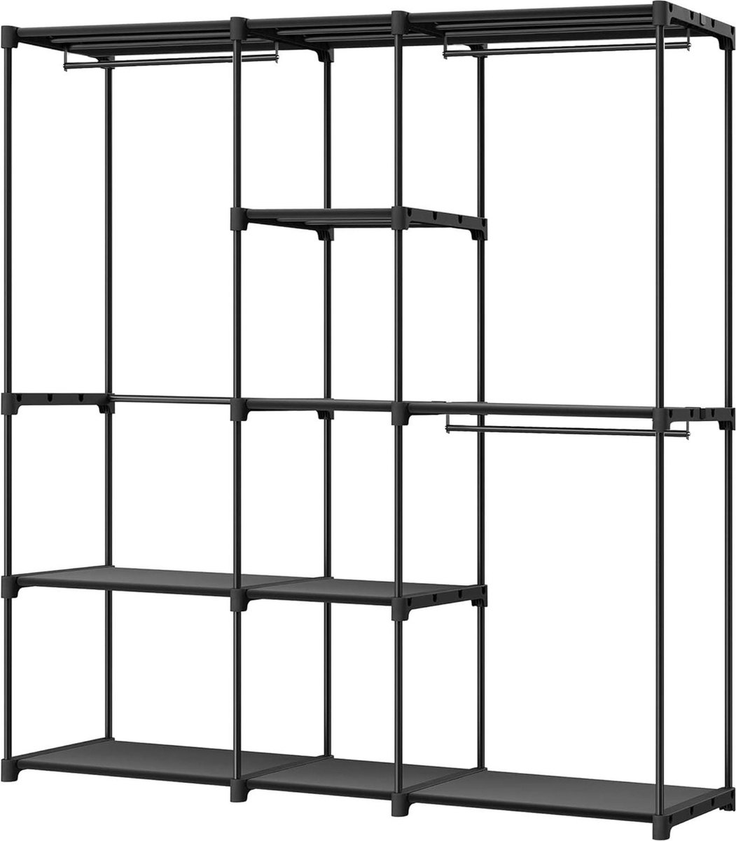 Vrijstaande kapstok met kledingroedes - metalen frame - 182 x 43 x 182 cm - inktzwart