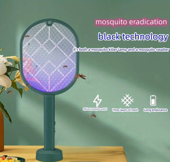 Elektrische Vliegenmepper, GooQand 2 in 1 4000V USB Oplaadbare Elektrische Vliegenmepper met Oplaadbasis, Elektrische Vliegenvanger Insectendoder voor Muggen, Vliegen, Bijen, Motten(1 stuk-Wit