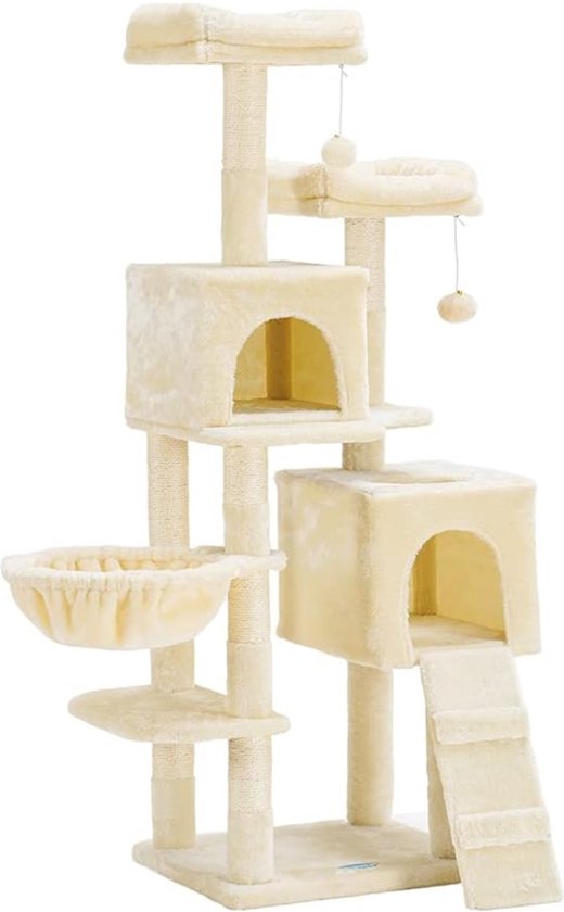 Foto: Goodivery krabpaal 147cm kattentoren katten appartement beige 48l x 40w x 147h