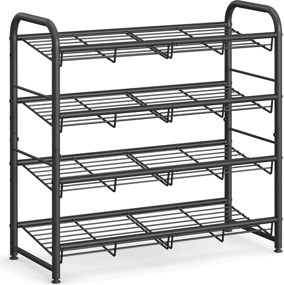FurnStar - Schoenenrek met 4 niveaus, stapelbaar opbergrek, tot 16 paar, metaal, 68,5 x 27,5 x 65 cm, voor hoge hakken, sneakers, pantoffels, in de entree, zwart