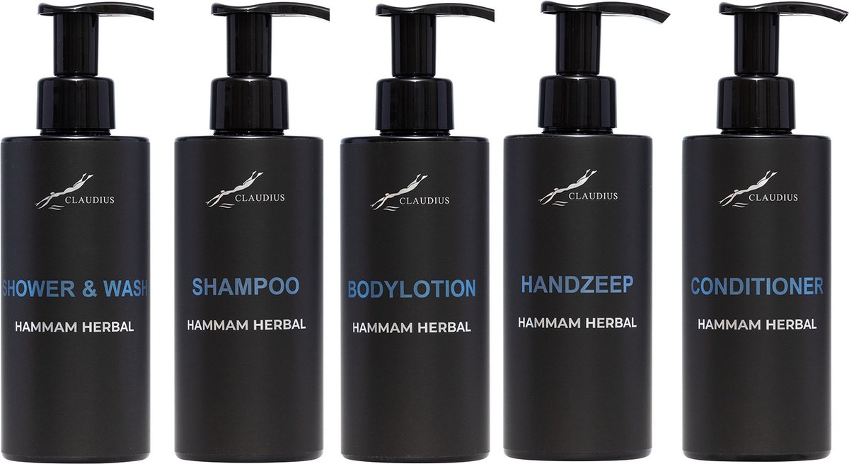 Goedkoopste Compleet pakket Hammam Herbal - Shower & Wash Shampoo Bodylotion Handzeep Conditioner - 300 ml per fles - complete set van 5 stuks - bodycare - luxe fles - Cadeau